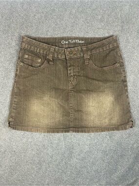 One Tuff Babe Faded Brown Denim Mini Skirt